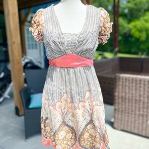 Teeze Me White and Gray Puff Sleeve Sundress